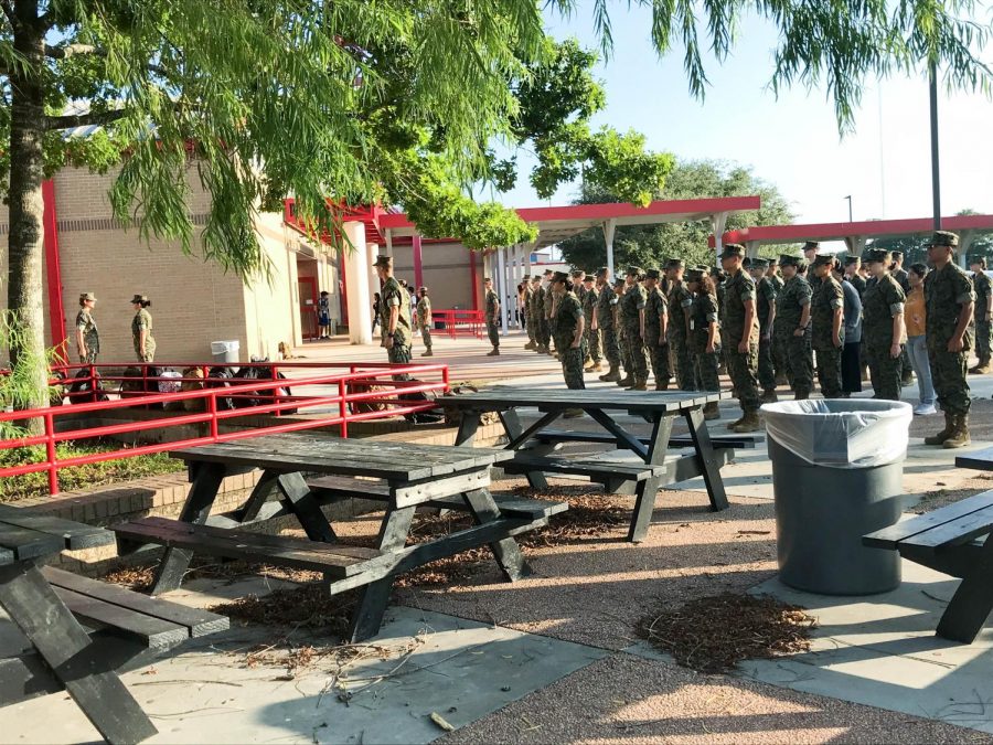 Early morning JROTC formation practice.