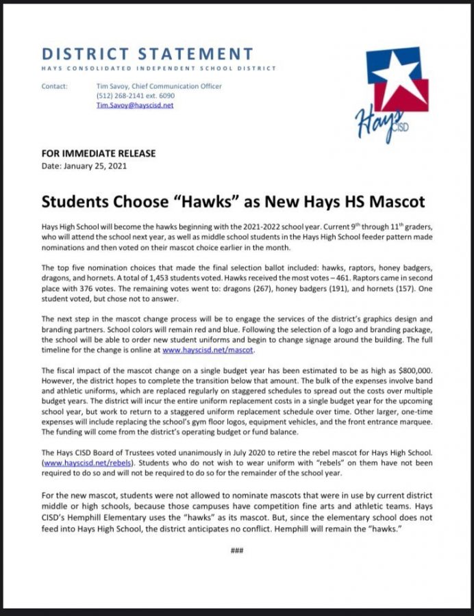 Hays High School to become the Hawks